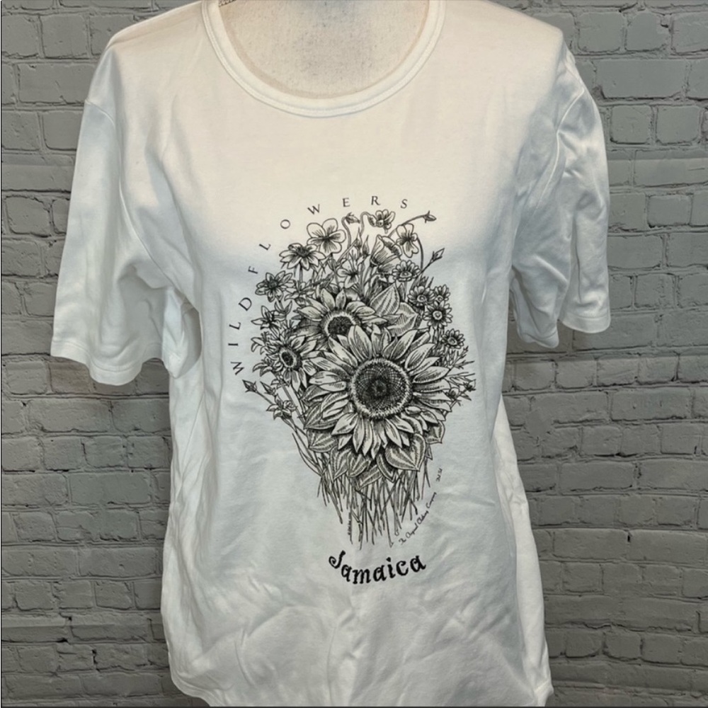 T-Shirt "Jamaica" White with Flowers-XXL